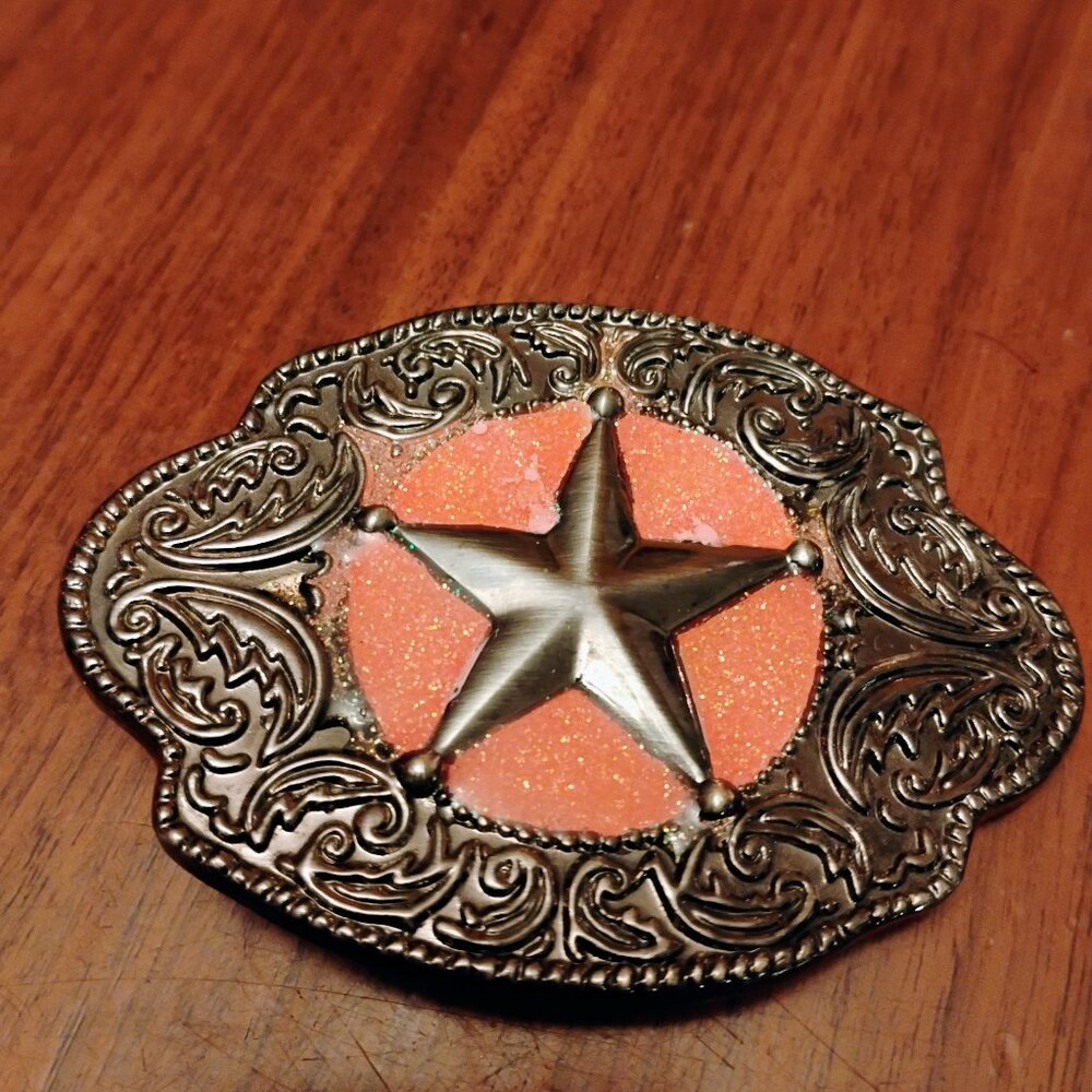 Huge funky star belt buckle peach & star unisex